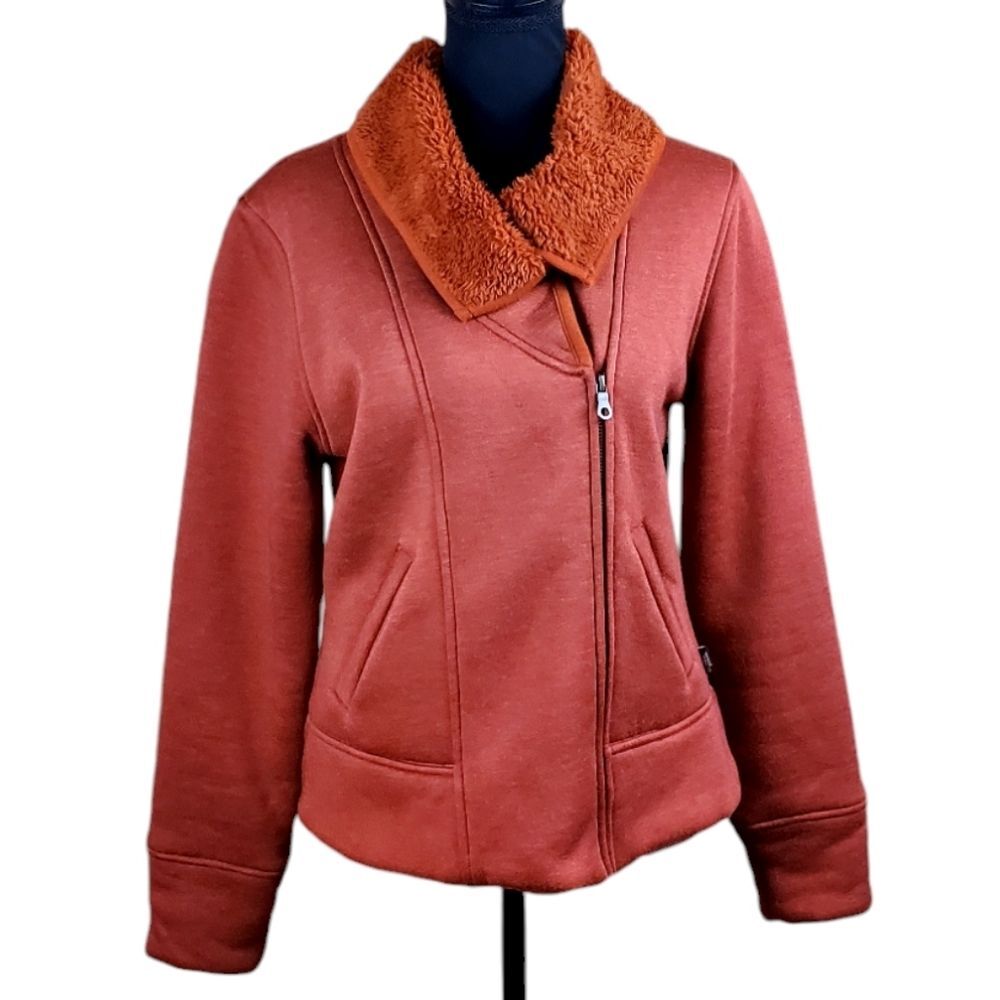 PrAna Sherpa Lined Zip Jacket Burnt Orange Rust Women’s Small Cozy Fleece